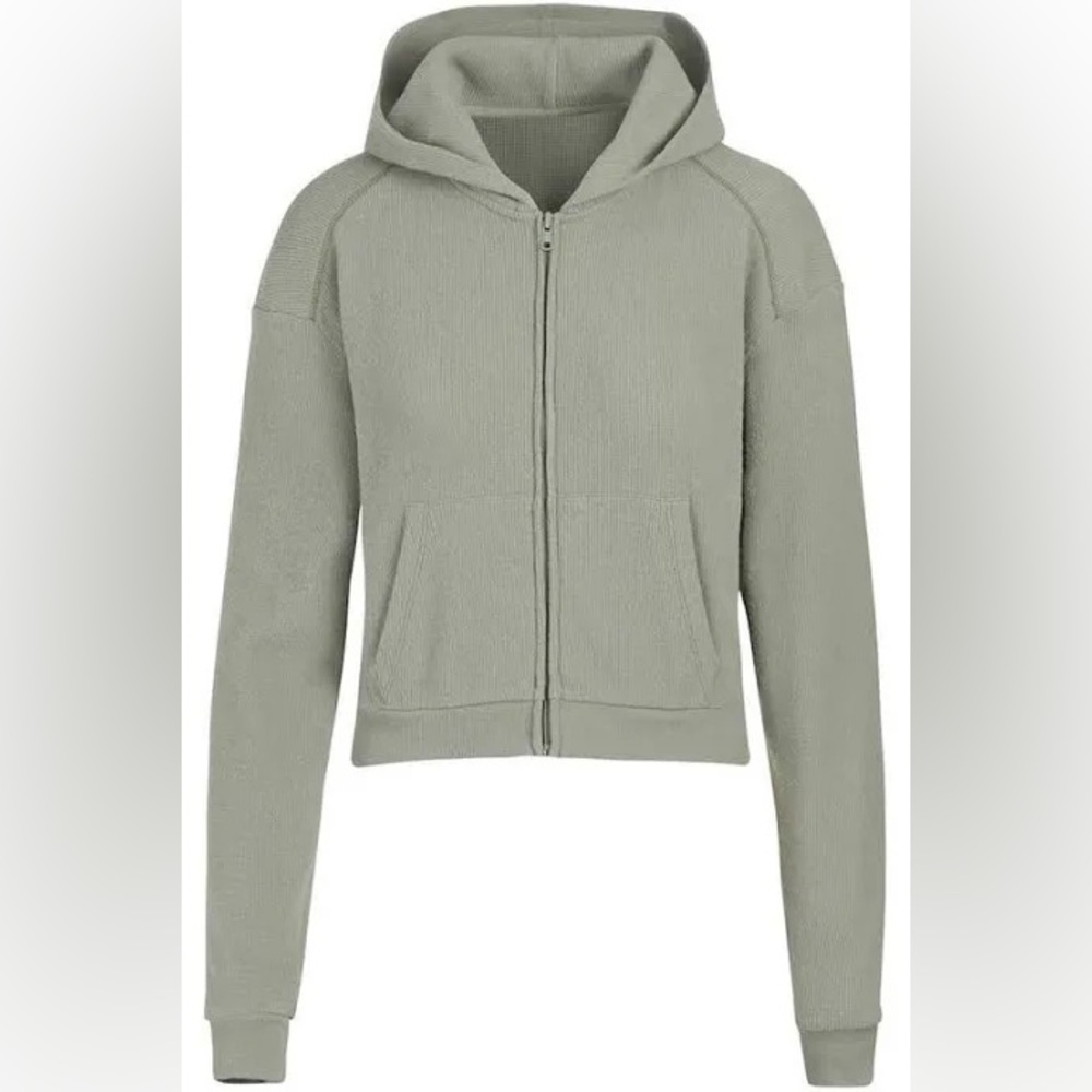 skims crop waffle hoodie mineral (sage)